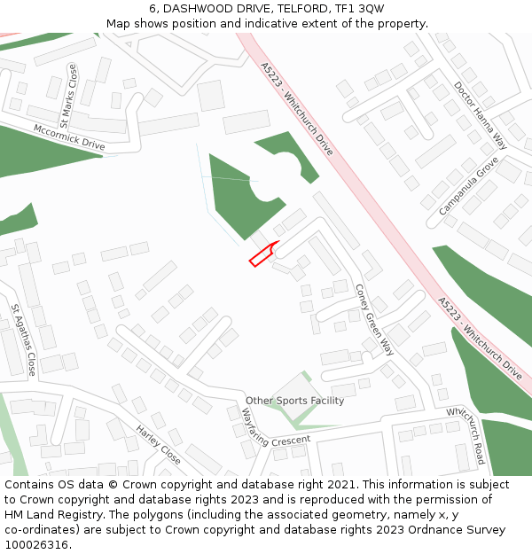 6, DASHWOOD DRIVE, TELFORD, TF1 3QW: Location map and indicative extent of plot