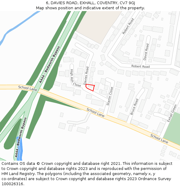 6, DAVIES ROAD, EXHALL, COVENTRY, CV7 9GJ: Location map and indicative extent of plot