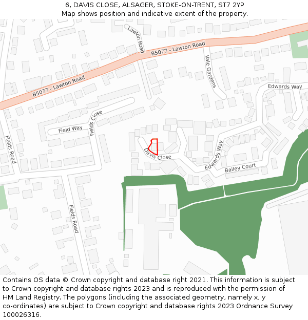 6, DAVIS CLOSE, ALSAGER, STOKE-ON-TRENT, ST7 2YP: Location map and indicative extent of plot