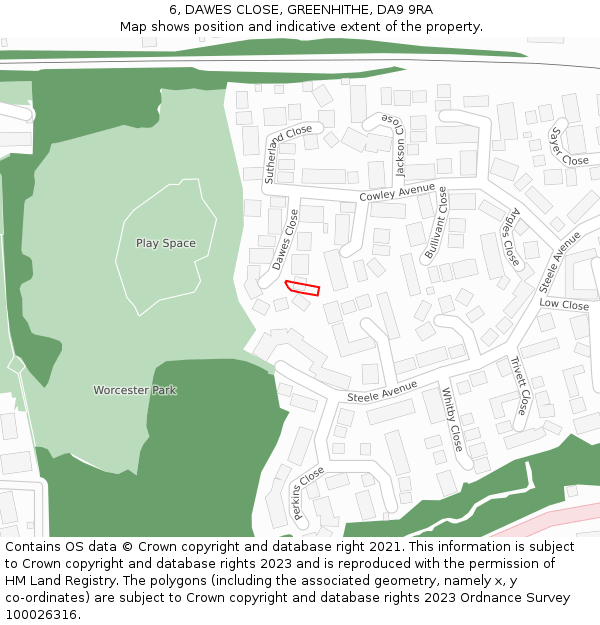 6, DAWES CLOSE, GREENHITHE, DA9 9RA: Location map and indicative extent of plot
