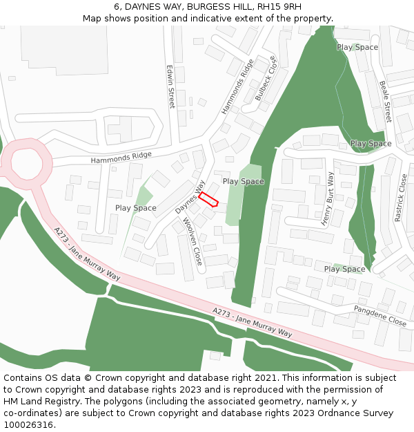 6, DAYNES WAY, BURGESS HILL, RH15 9RH: Location map and indicative extent of plot