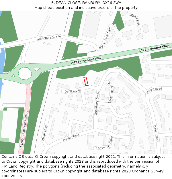 6, DEAN CLOSE, BANBURY, OX16 3WA: Location map and indicative extent of plot