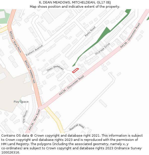 6, DEAN MEADOWS, MITCHELDEAN, GL17 0EJ: Location map and indicative extent of plot