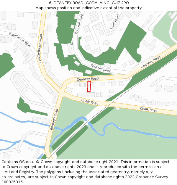 6, DEANERY ROAD, GODALMING, GU7 2PQ: Location map and indicative extent of plot