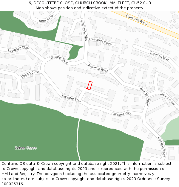 6, DECOUTTERE CLOSE, CHURCH CROOKHAM, FLEET, GU52 0UR: Location map and indicative extent of plot