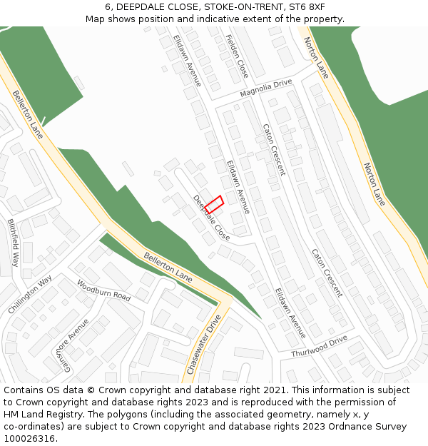 6, DEEPDALE CLOSE, STOKE-ON-TRENT, ST6 8XF: Location map and indicative extent of plot