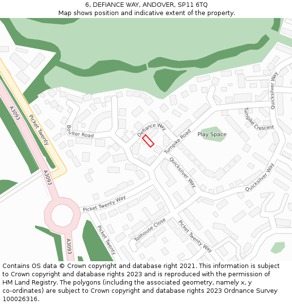 6, DEFIANCE WAY, ANDOVER, SP11 6TQ: Location map and indicative extent of plot