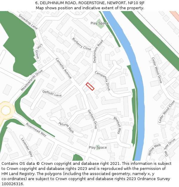 6, DELPHINIUM ROAD, ROGERSTONE, NEWPORT, NP10 9JF: Location map and indicative extent of plot