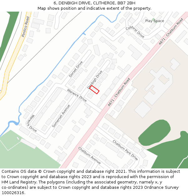 6, DENBIGH DRIVE, CLITHEROE, BB7 2BH: Location map and indicative extent of plot