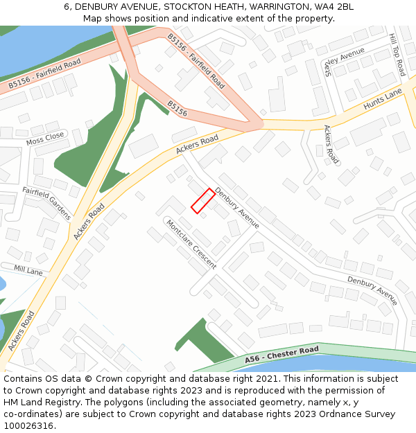 6, DENBURY AVENUE, STOCKTON HEATH, WARRINGTON, WA4 2BL: Location map and indicative extent of plot