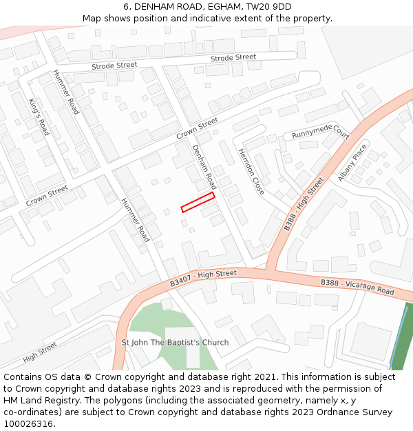 6, DENHAM ROAD, EGHAM, TW20 9DD: Location map and indicative extent of plot