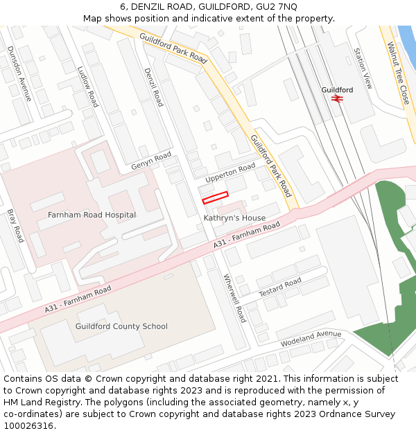 6, DENZIL ROAD, GUILDFORD, GU2 7NQ: Location map and indicative extent of plot