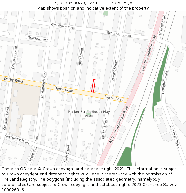 6, DERBY ROAD, EASTLEIGH, SO50 5QA: Location map and indicative extent of plot