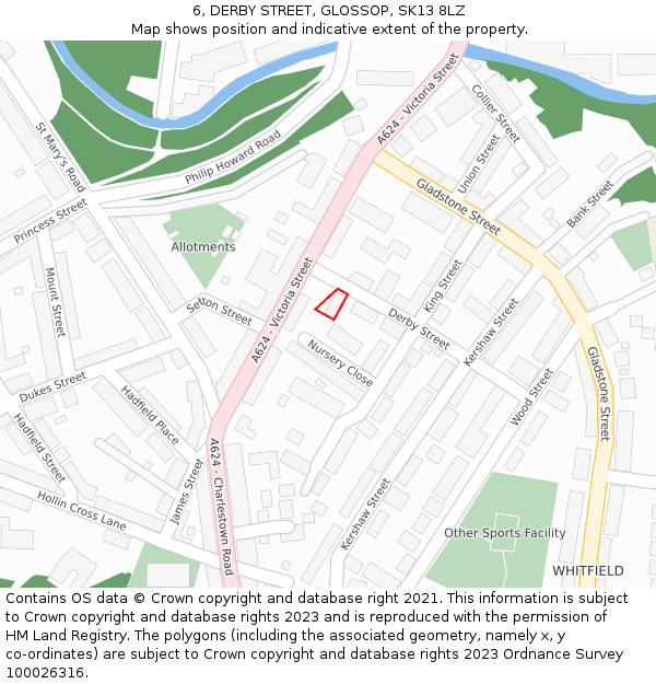 6, DERBY STREET, GLOSSOP, SK13 8LZ: Location map and indicative extent of plot