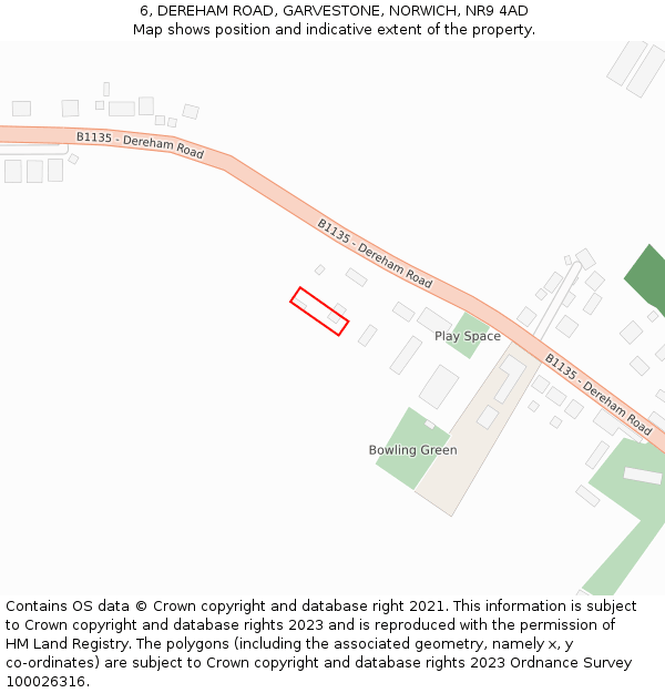 6, DEREHAM ROAD, GARVESTONE, NORWICH, NR9 4AD: Location map and indicative extent of plot