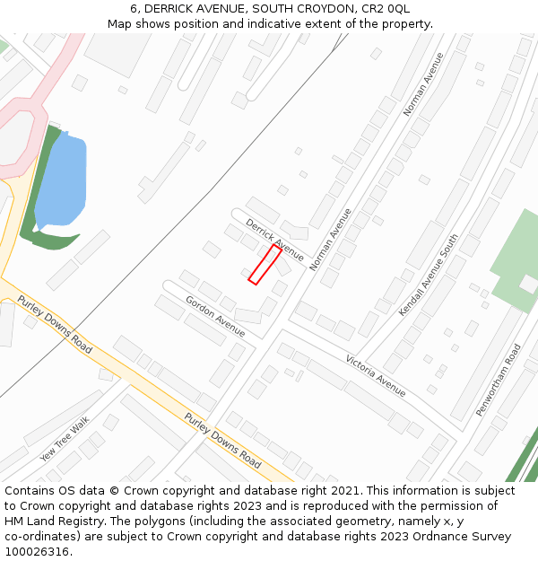 6, DERRICK AVENUE, SOUTH CROYDON, CR2 0QL: Location map and indicative extent of plot