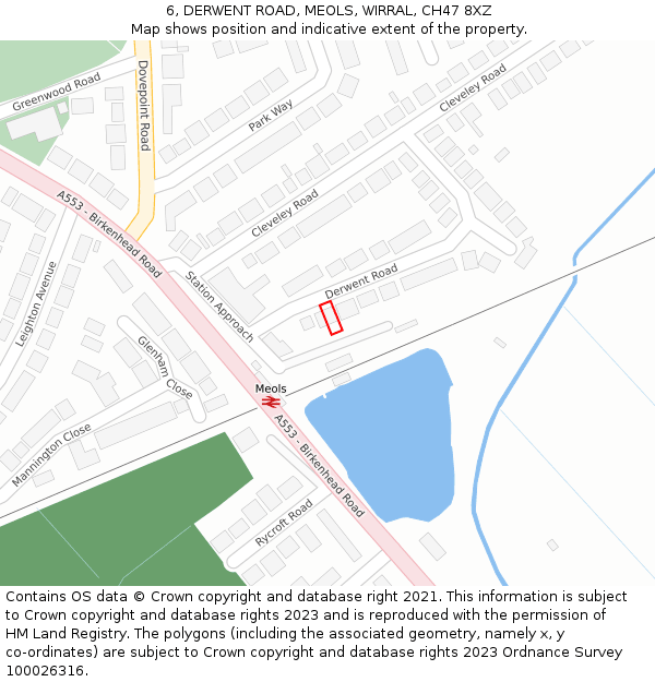 6, DERWENT ROAD, MEOLS, WIRRAL, CH47 8XZ: Location map and indicative extent of plot