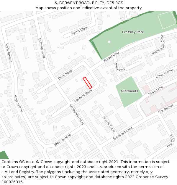 6, DERWENT ROAD, RIPLEY, DE5 3GS: Location map and indicative extent of plot