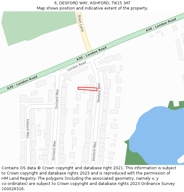 6, DESFORD WAY, ASHFORD, TW15 3AT: Location map and indicative extent of plot