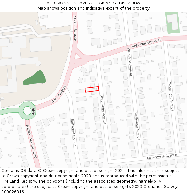 6, DEVONSHIRE AVENUE, GRIMSBY, DN32 0BW: Location map and indicative extent of plot