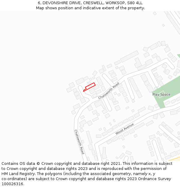 6, DEVONSHIRE DRIVE, CRESWELL, WORKSOP, S80 4LL: Location map and indicative extent of plot