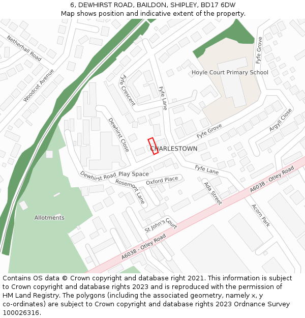 6, DEWHIRST ROAD, BAILDON, SHIPLEY, BD17 6DW: Location map and indicative extent of plot