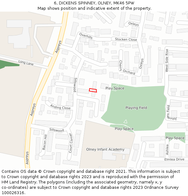 6, DICKENS SPINNEY, OLNEY, MK46 5PW: Location map and indicative extent of plot