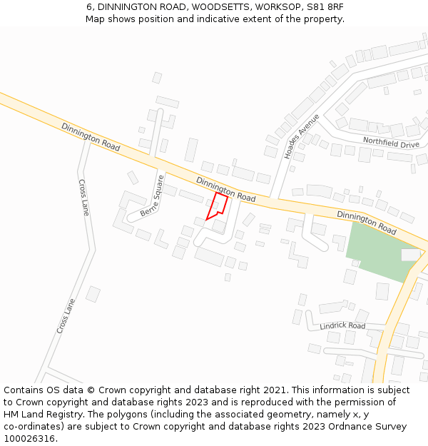 6, DINNINGTON ROAD, WOODSETTS, WORKSOP, S81 8RF: Location map and indicative extent of plot