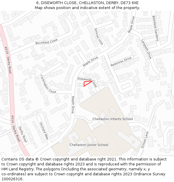 6, DISEWORTH CLOSE, CHELLASTON, DERBY, DE73 6XE: Location map and indicative extent of plot