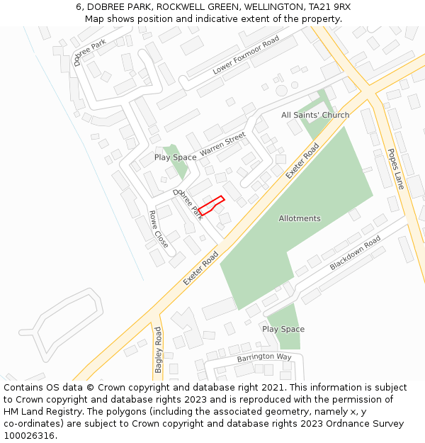 6, DOBREE PARK, ROCKWELL GREEN, WELLINGTON, TA21 9RX: Location map and indicative extent of plot