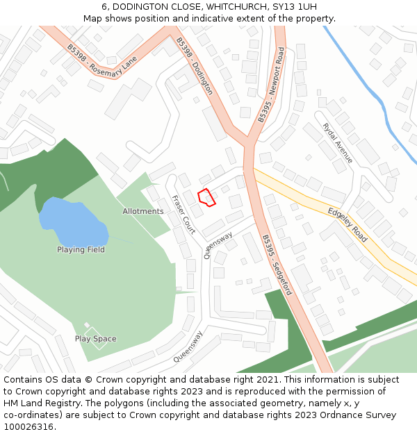 6, DODINGTON CLOSE, WHITCHURCH, SY13 1UH: Location map and indicative extent of plot
