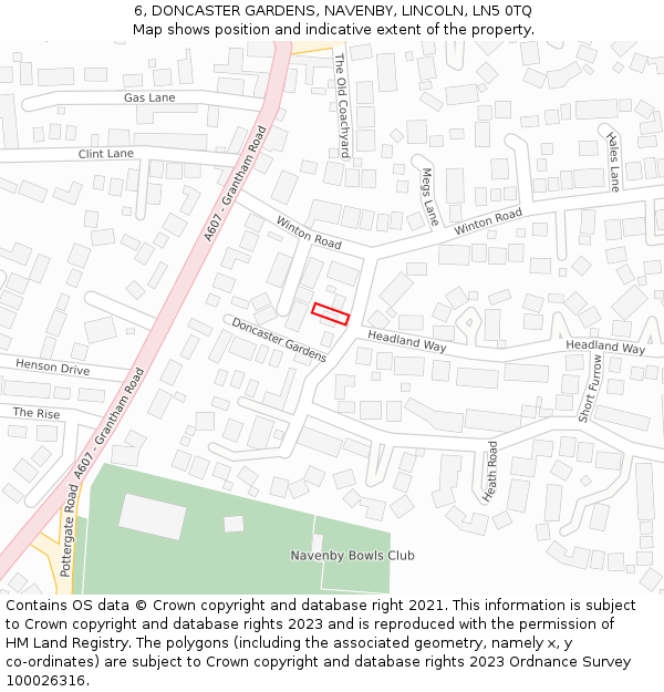 6, DONCASTER GARDENS, NAVENBY, LINCOLN, LN5 0TQ: Location map and indicative extent of plot