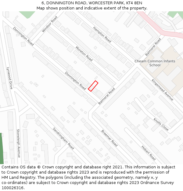 6, DONNINGTON ROAD, WORCESTER PARK, KT4 8EN: Location map and indicative extent of plot