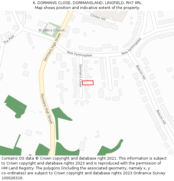 6, DORMANS CLOSE, DORMANSLAND, LINGFIELD, RH7 6RL: Location map and indicative extent of plot