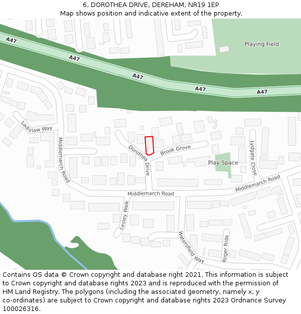 6, DOROTHEA DRIVE, DEREHAM, NR19 1EP: Location map and indicative extent of plot