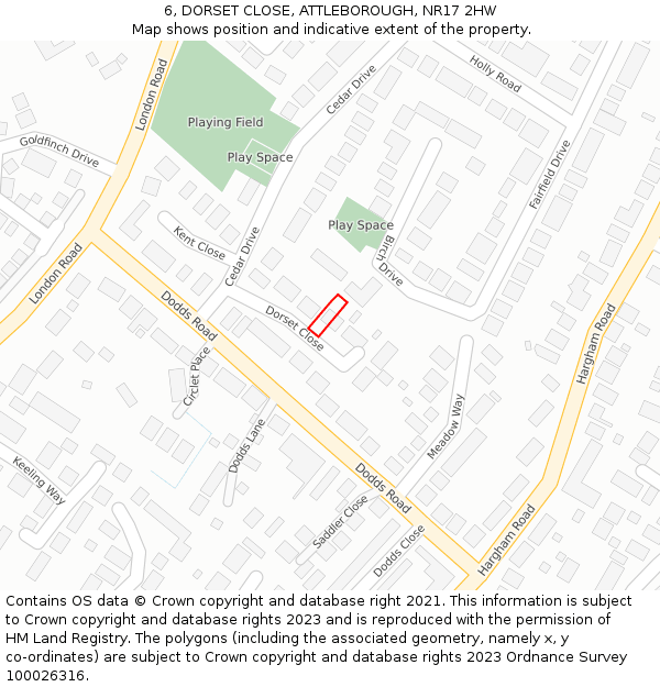 6, DORSET CLOSE, ATTLEBOROUGH, NR17 2HW: Location map and indicative extent of plot