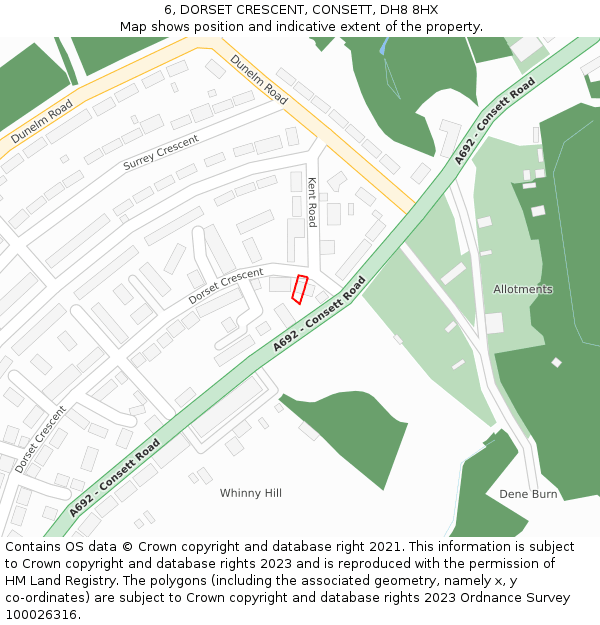 6, DORSET CRESCENT, CONSETT, DH8 8HX: Location map and indicative extent of plot