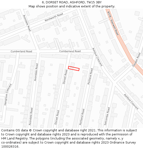 6, DORSET ROAD, ASHFORD, TW15 3BY: Location map and indicative extent of plot