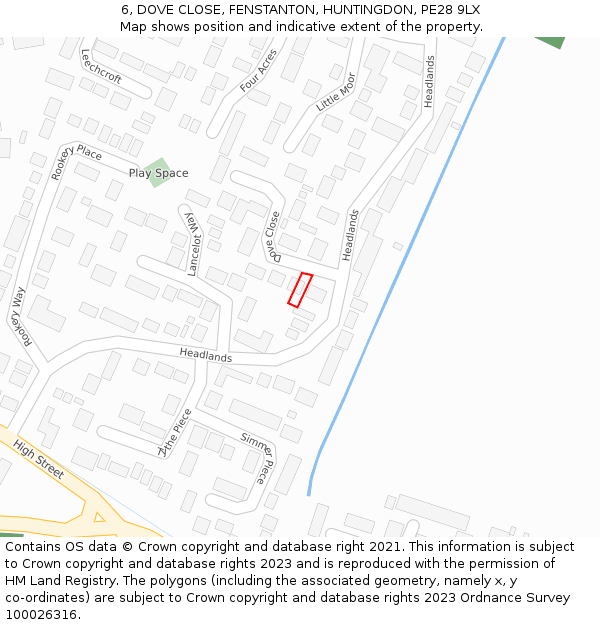 6, DOVE CLOSE, FENSTANTON, HUNTINGDON, PE28 9LX: Location map and indicative extent of plot