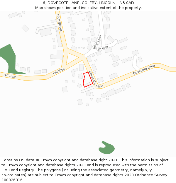 6, DOVECOTE LANE, COLEBY, LINCOLN, LN5 0AD: Location map and indicative extent of plot