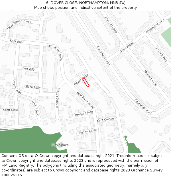 6, DOVER CLOSE, NORTHAMPTON, NN5 4WJ: Location map and indicative extent of plot