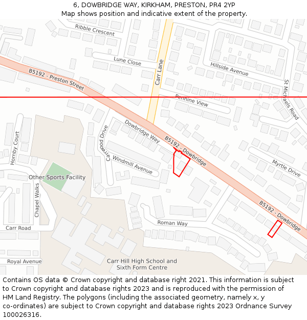 6, DOWBRIDGE WAY, KIRKHAM, PRESTON, PR4 2YP: Location map and indicative extent of plot