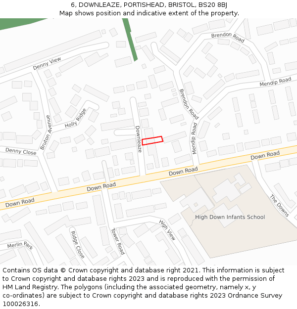6, DOWNLEAZE, PORTISHEAD, BRISTOL, BS20 8BJ: Location map and indicative extent of plot