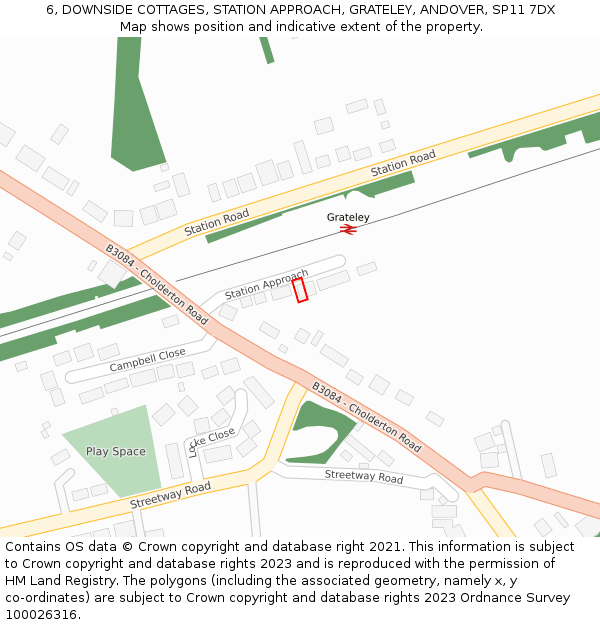 6, DOWNSIDE COTTAGES, STATION APPROACH, GRATELEY, ANDOVER, SP11 7DX: Location map and indicative extent of plot