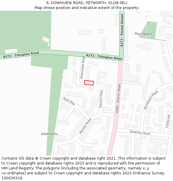6, DOWNVIEW ROAD, PETWORTH, GU28 0EU: Location map and indicative extent of plot