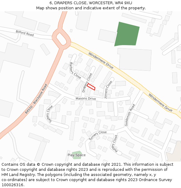 6, DRAPERS CLOSE, WORCESTER, WR4 9XU: Location map and indicative extent of plot