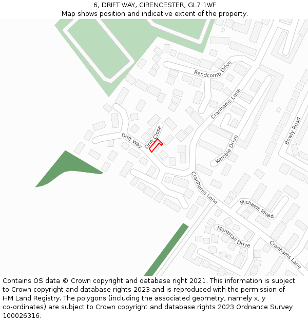 6, DRIFT WAY, CIRENCESTER, GL7 1WF: Location map and indicative extent of plot