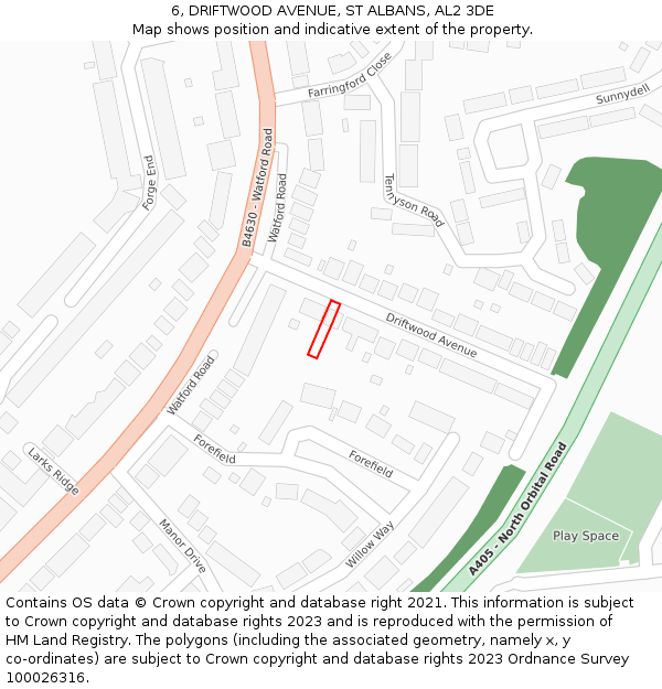 6, DRIFTWOOD AVENUE, ST ALBANS, AL2 3DE: Location map and indicative extent of plot