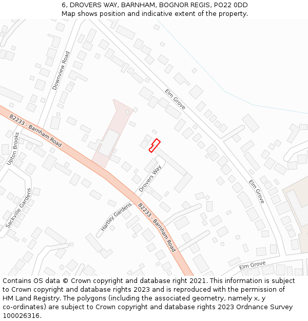 6, DROVERS WAY, BARNHAM, BOGNOR REGIS, PO22 0DD: Location map and indicative extent of plot