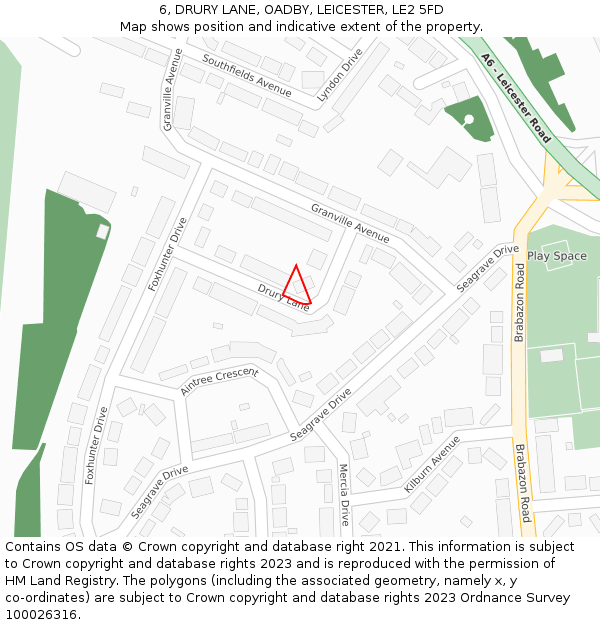 6, DRURY LANE, OADBY, LEICESTER, LE2 5FD: Location map and indicative extent of plot